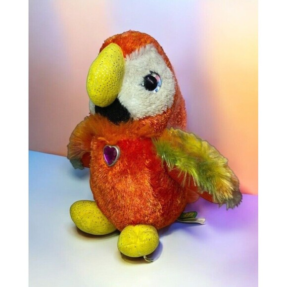 Wild Republic Parrot Bird Plush Gem Heart On Chest Colorful Toy 8 1/4” Tall - Picture 1 of 14